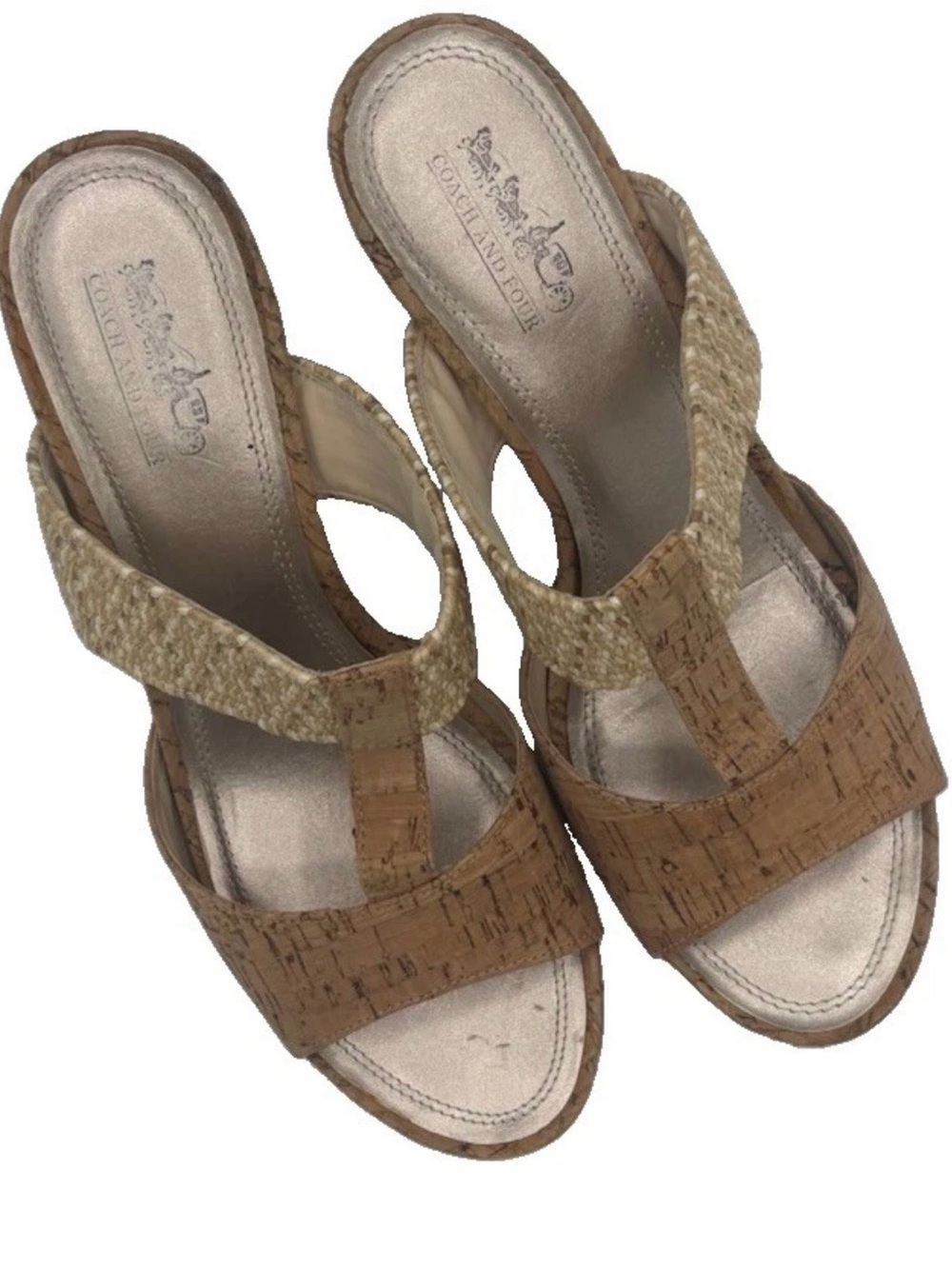 Coach And Four Women's Wedge Sandals Woven Natural Cork Tan Sz 10M - Picture 2 of 11